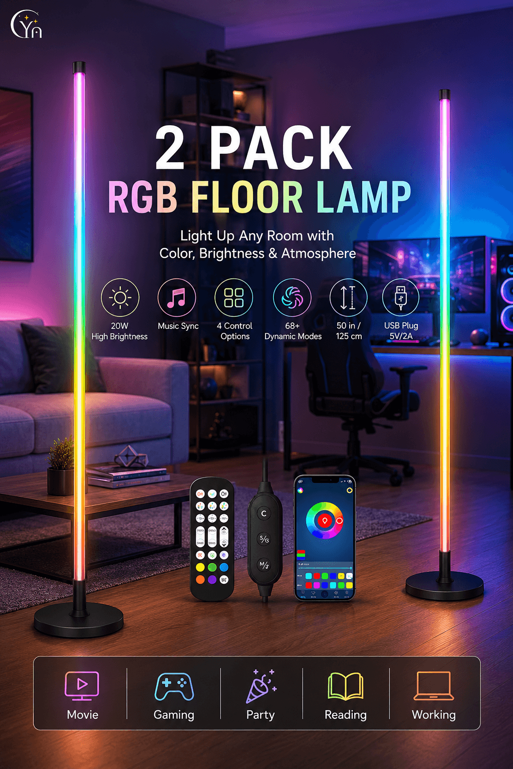 CYRAZ 2 pack RGB floor lamp for colorful home ambience